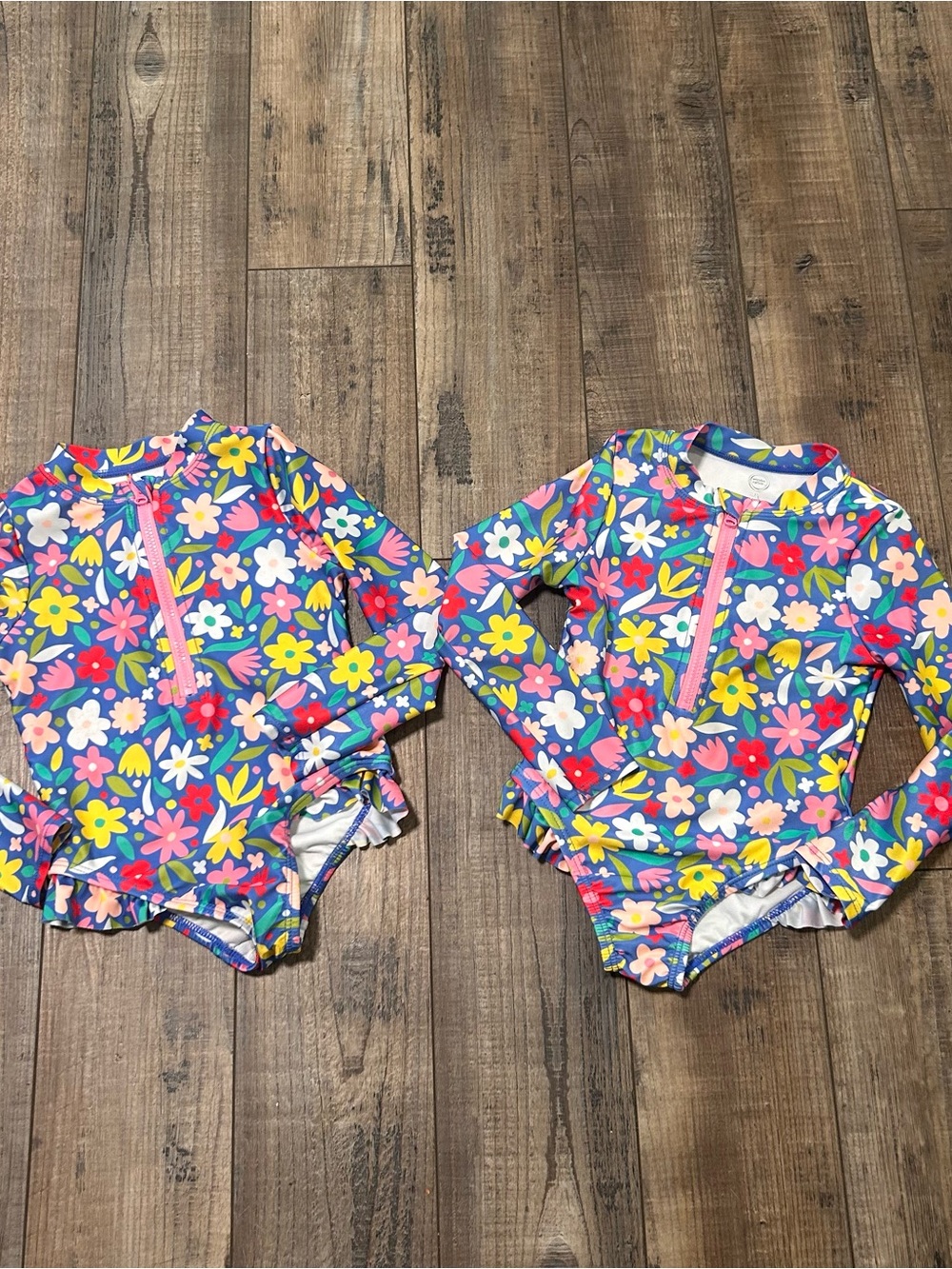 Twin Girls Wonder Nation Swimsuit Floral Long‎ Sleeve Zip Up Size 3T